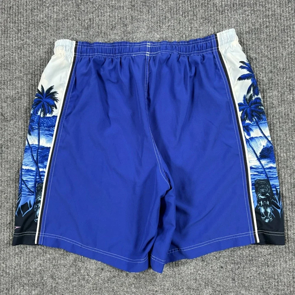 Speedo Mens Swim Trunks Large Blue Tropical Palm Tree Board Shorts Mesh Lined
